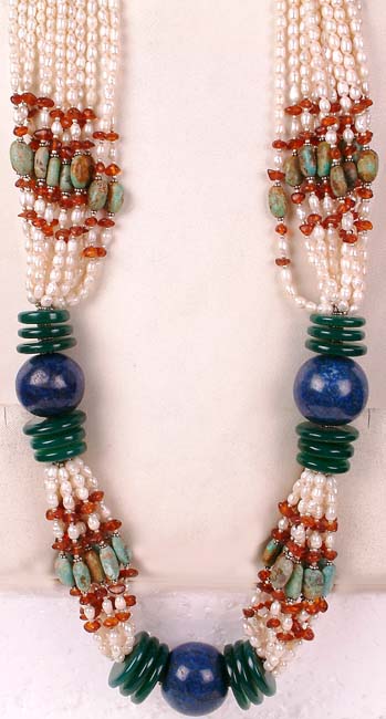 Pearl Necklace with Lapis Balls