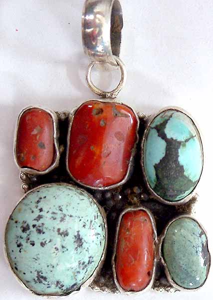 Pendant of Turquoise and Coral
