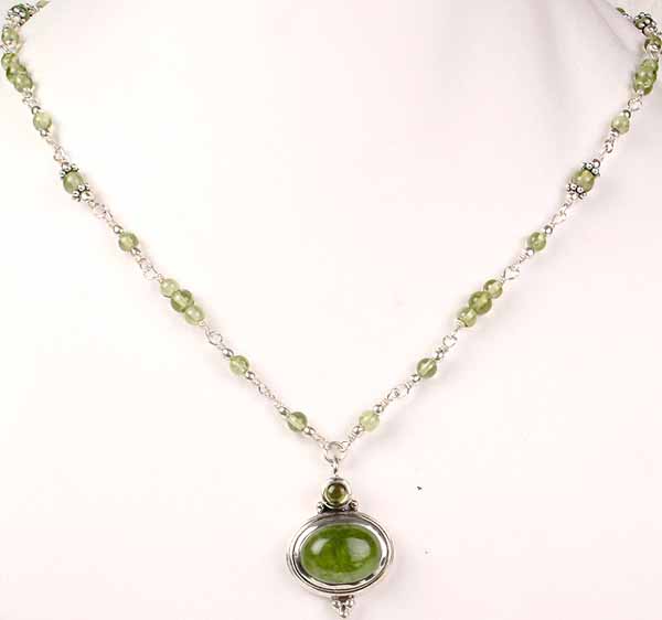 Peridot Necklace with Double stone Pendant