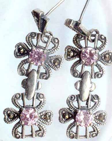 Pink Cubic Zirconia Floral Earrings