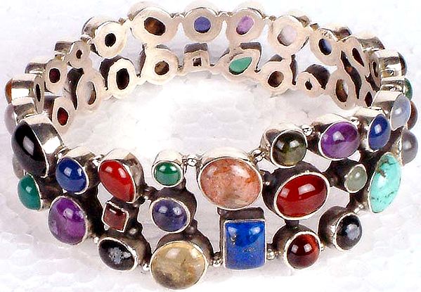 Rainbow Bracelet of Cabochon Gemstones