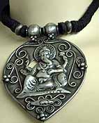 Reclining Ganesha Arrowhead/Pipal leaf Pendant set in Black Tantric Thread