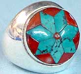 Ring with Inlay of Turquoise and Coral