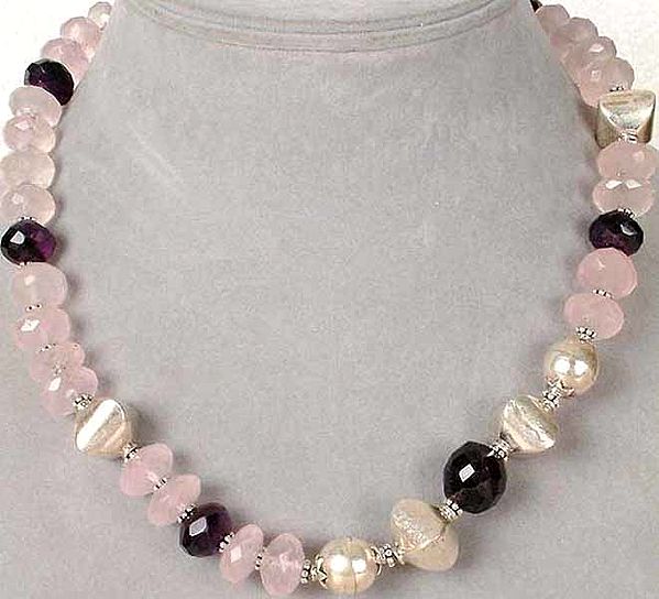 Rose Quartz Necklace with Amethyst