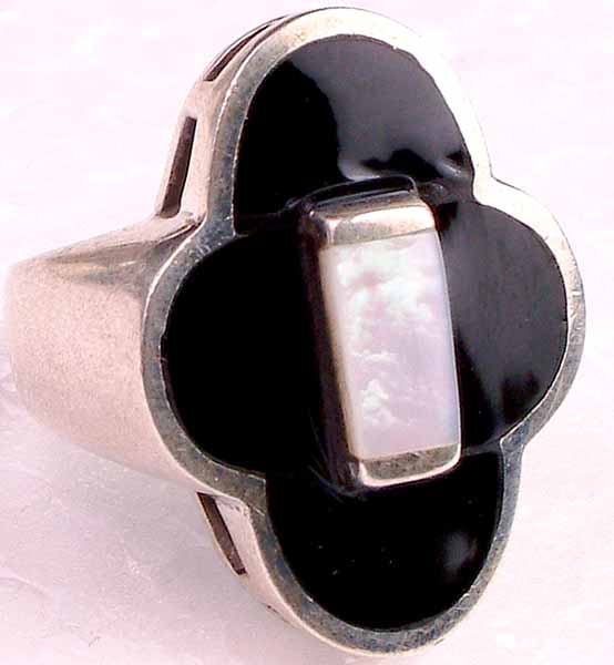 Shell Ring with Black Onyx Inlay