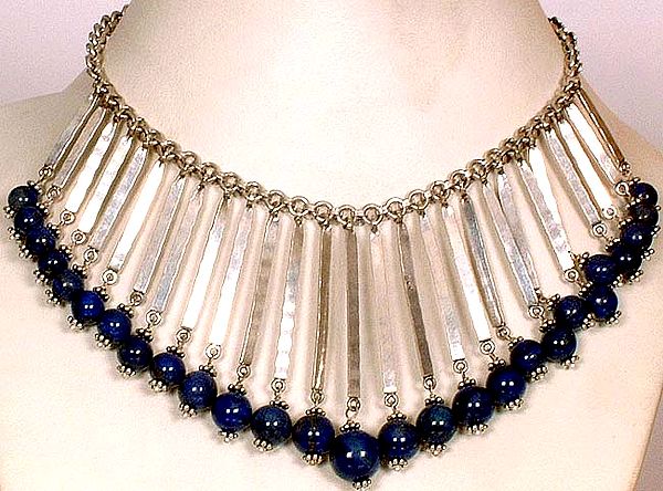 Silver Jhaalar Necklace with Lapis Balls