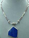 Sterling Bead Necklace with Lapis Pendant