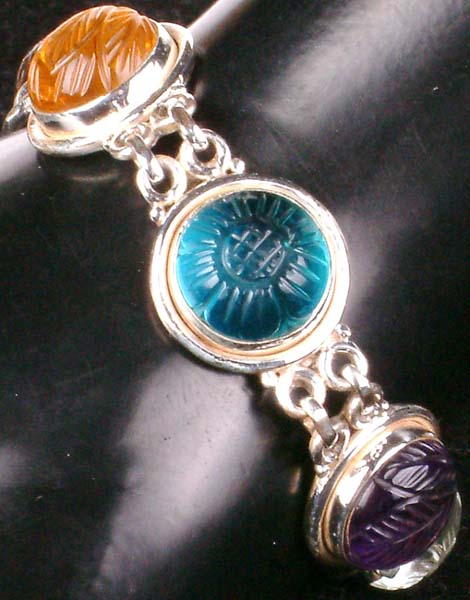 Sterling Carved Glass Bracelet