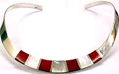 Sterling Choker with Coral and Shell Inlay