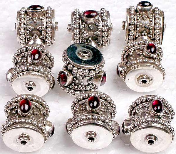 Sterling Drum Beads with Garnet