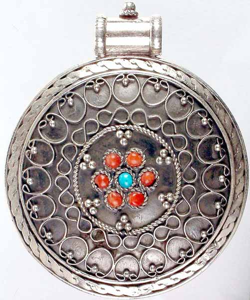 Sterling Filgree Pendant with Turquoise and Coral