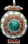 Tibetan Box pendant with Turquoise,Coral and Pearl