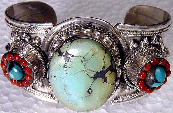 Turquoise Coral Cuff Bracelet