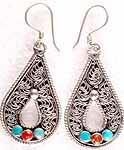 Turquoise Coral Filigree Ear Rings