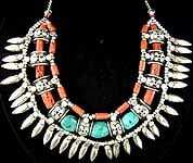 Turquoise Coral Silver Necklace from Ladakh