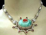 Turquoise Coral Silver Necklace