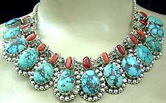 Turquoise Coral Silver Necklace