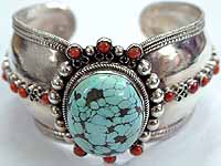 Turquoise Cuff Bracelet with Coral