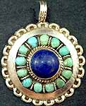 Turquoise Lapis Flower Pendant