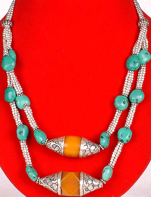 Turquoise Necklace with Amber Dust Beads