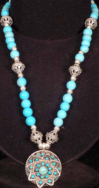 Turquoise Necklace with Box Pendant