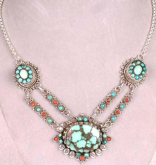 Turquoise Necklace with Coral