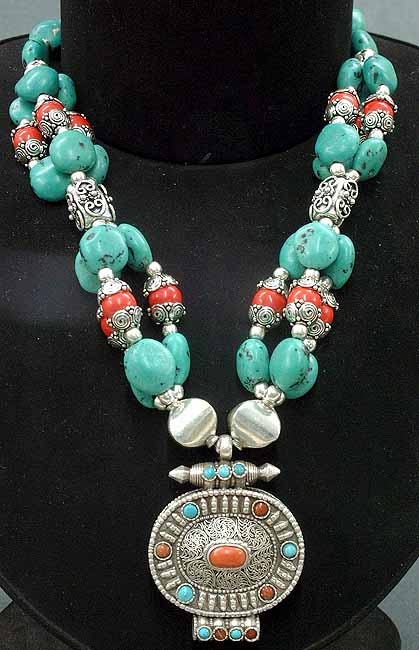 Turquoise Necklace with Gau Amulet