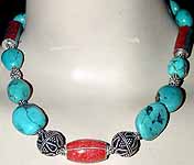 Turquoise Necklace with Inlaid Silver Beads