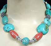 Turquoise Necklace with Inlaid Silver Beads