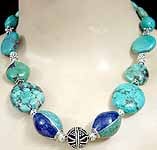 Turquoise Necklace with Inlaid Silver Beads