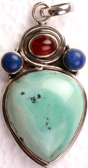 Turquoise Pendant with Lapis and Carnelian