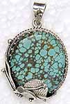 Wire Wrapped Pendant of Spider Web Turquoise