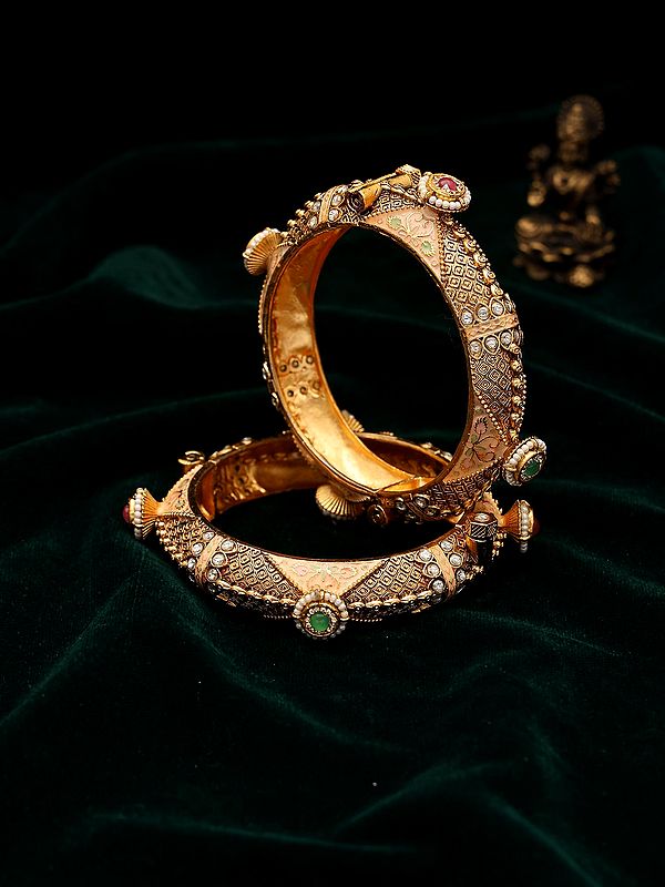 Meenakari Kundan Stone Openable Bangles (Pair)
