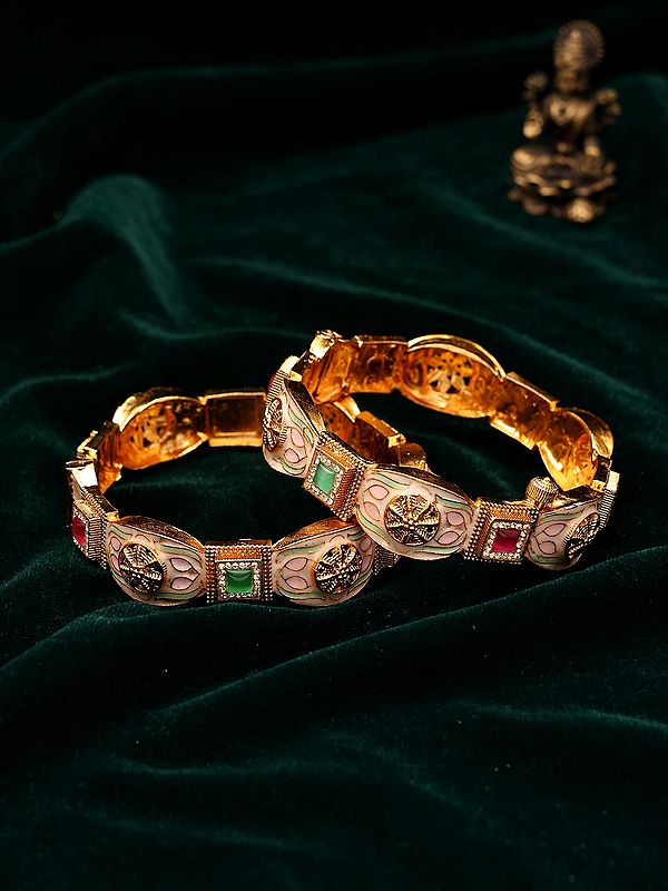 Pastel Meenakari Openable Bangles with Kundan Accents (Pair)