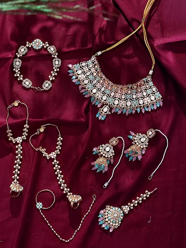 Pastel Bead Drops Kundan Studded Bridal Wedding Set