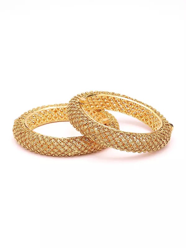 Filigree Style Gold Finish Openable Bangles (Set of 2)