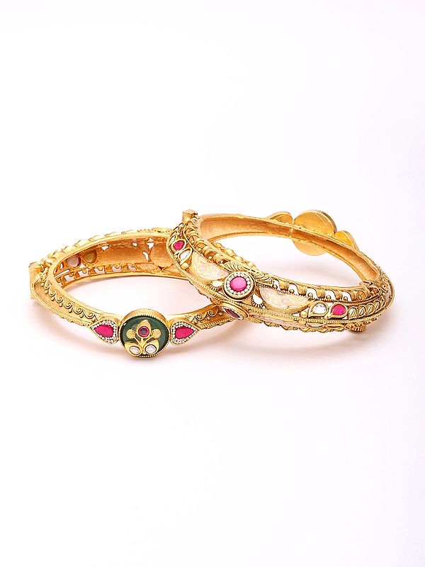 Kundan Studded Openable Bangles with Floral Motif