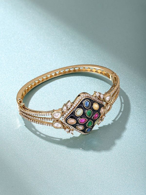 Multicolor Navratna Style Kundan Openable Bracelet
