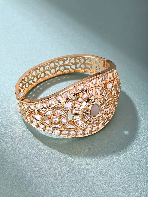 Sunburst Floral Style Kundan Stone Cuff Bracelet
