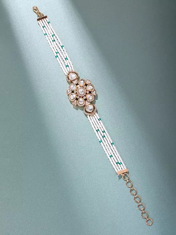 Adjustable Multi-Strand Bracelet with Floral Kundan Embellishments