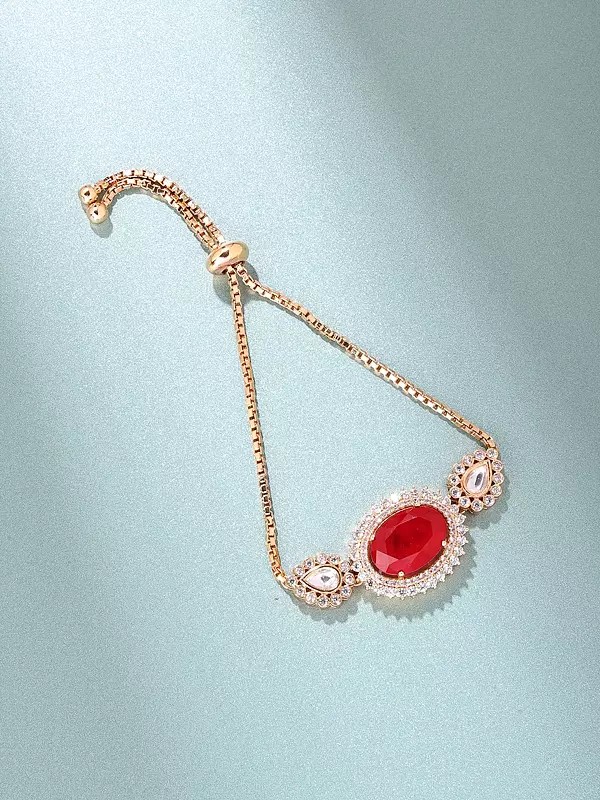 Oval Cut Red Stone Kundan Adjustable Bracelet