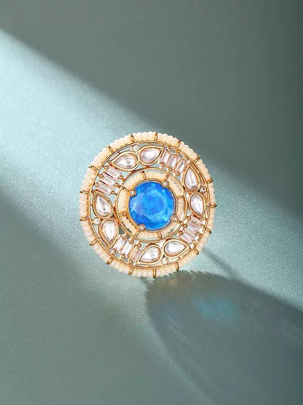 Adjustable Ring Featuring Round Kundan Stones and Pearls