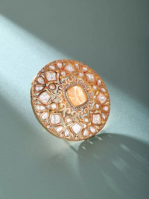 Mandala Design Stone Studded Adjustable Kundan Ring