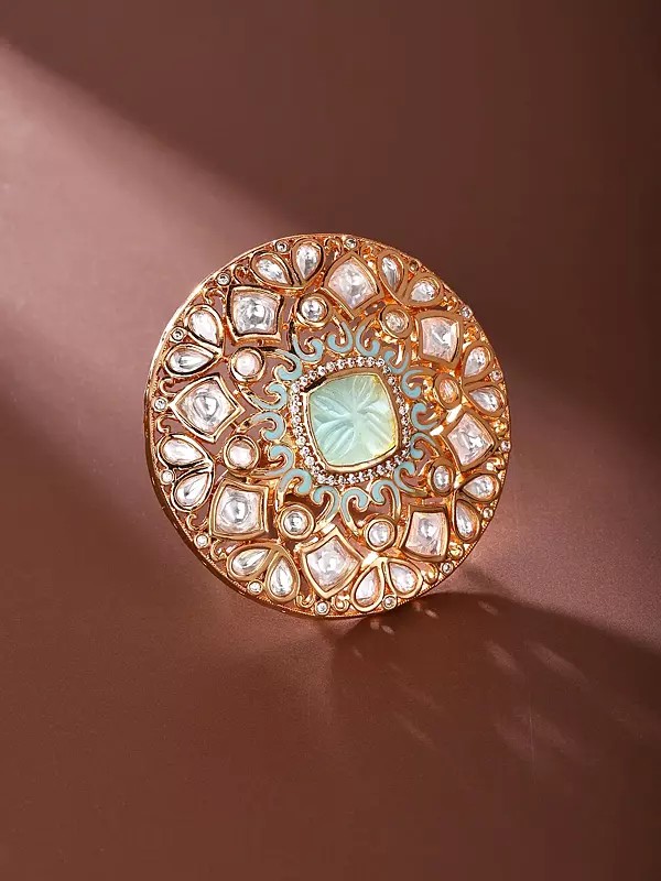 Mandala Design Kundan Ring with Stone Studs (Adjustable)