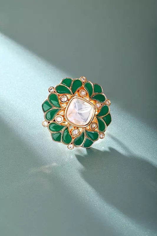 Adjustable Floral Kundan Statement Ring