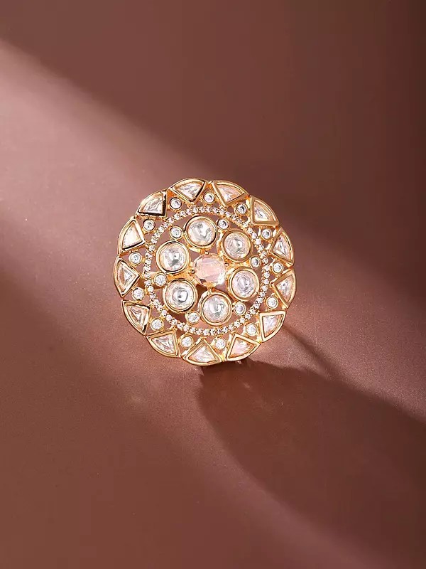 Kundan Style Round Stone Studded Adjustable Ring