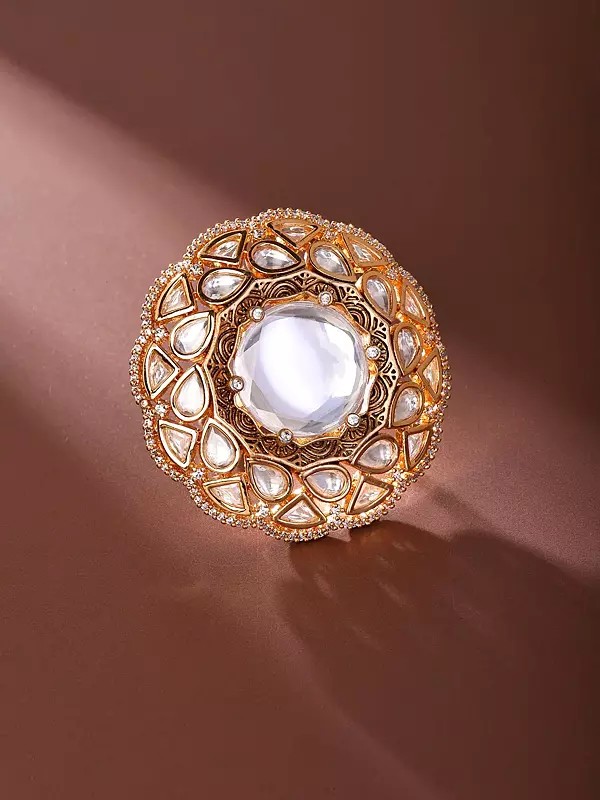 Adjustable Cocktail Ring with Round Kundan Stones
