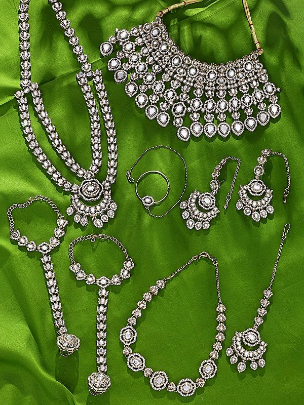 Kundan Polki Bridal Jewellery Set with Layered Necklaces & Chandbali Earrings