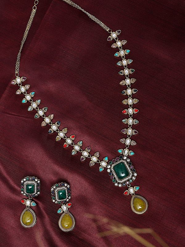 Kundan Necklace Set with Multi-Colored Stones & Statement Earrings