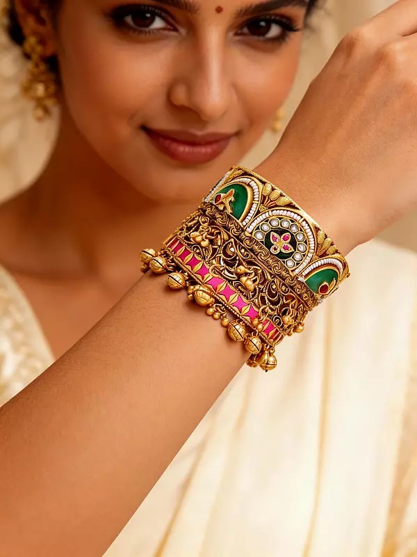 Bridal Kundan Stone Bangle with Ghungroo Embellishments